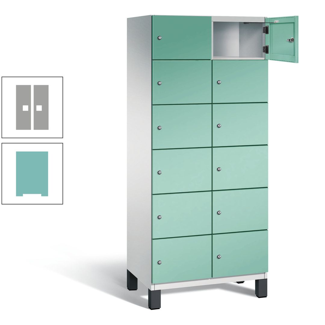 Fächerschrank, Stahlschrank, 12 Fächer, Türöffnungsbegrenzer, Füße, 1.980 x 800 x 525 mm (HxBxT), Korpus anthrazitgrau, Front anthrazitgrau