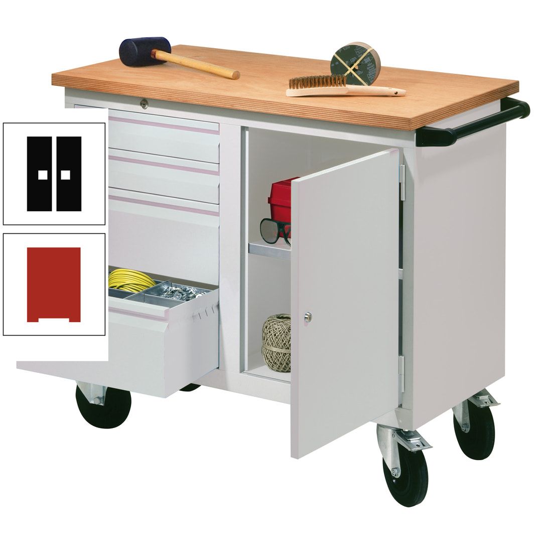 Mobile Werkbank - Werkstattwagen - 915 x 1.090 x 600 mm - 4 Schubladen und Schrankfach - anthrazitgrau