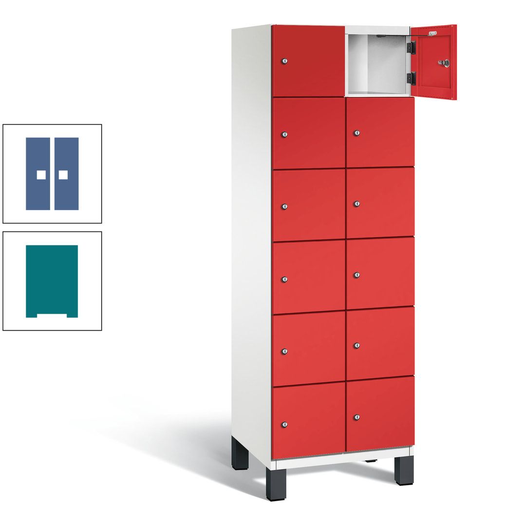 Fächerschrank, Stahlschrank, 12 Fächer, Türöffnungsbegrenzer, Füße, 1.980 x 600 x 525 mm (HxBxT), Korpus anthrazitgrau, Front anthrazitgrau