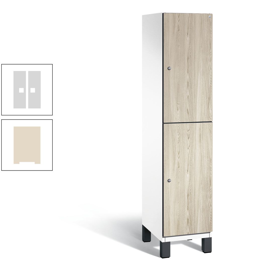 Fächerschrank, Garderobenschrank, mit Füßen, 1 Abteile, 1.980 x 400 x 525 mm (HxBxT), Korpus anthrazitgrau, Tür Donau-Ahorn