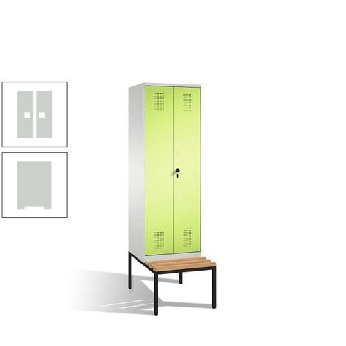 Doppel-Spind, Garderobenschrank, Buche Sitzbank untergebaut, 2 Abteile a 300 mm, Korpus anthrazitgrau, Tür anthrazitgrau, 2.090 x 600 x 815 mm (HxBxT)