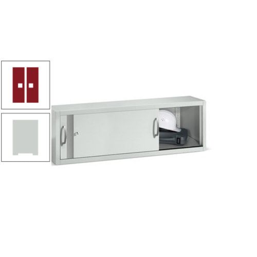C+P Aufsatzschrank mit Schiebetüren, Büroschrank, 1 Fachboden, Korpusfarbe lichtgrau, Frontfarbe enzianblau, 790 x 1.200 x 400 mm (HxBxT)