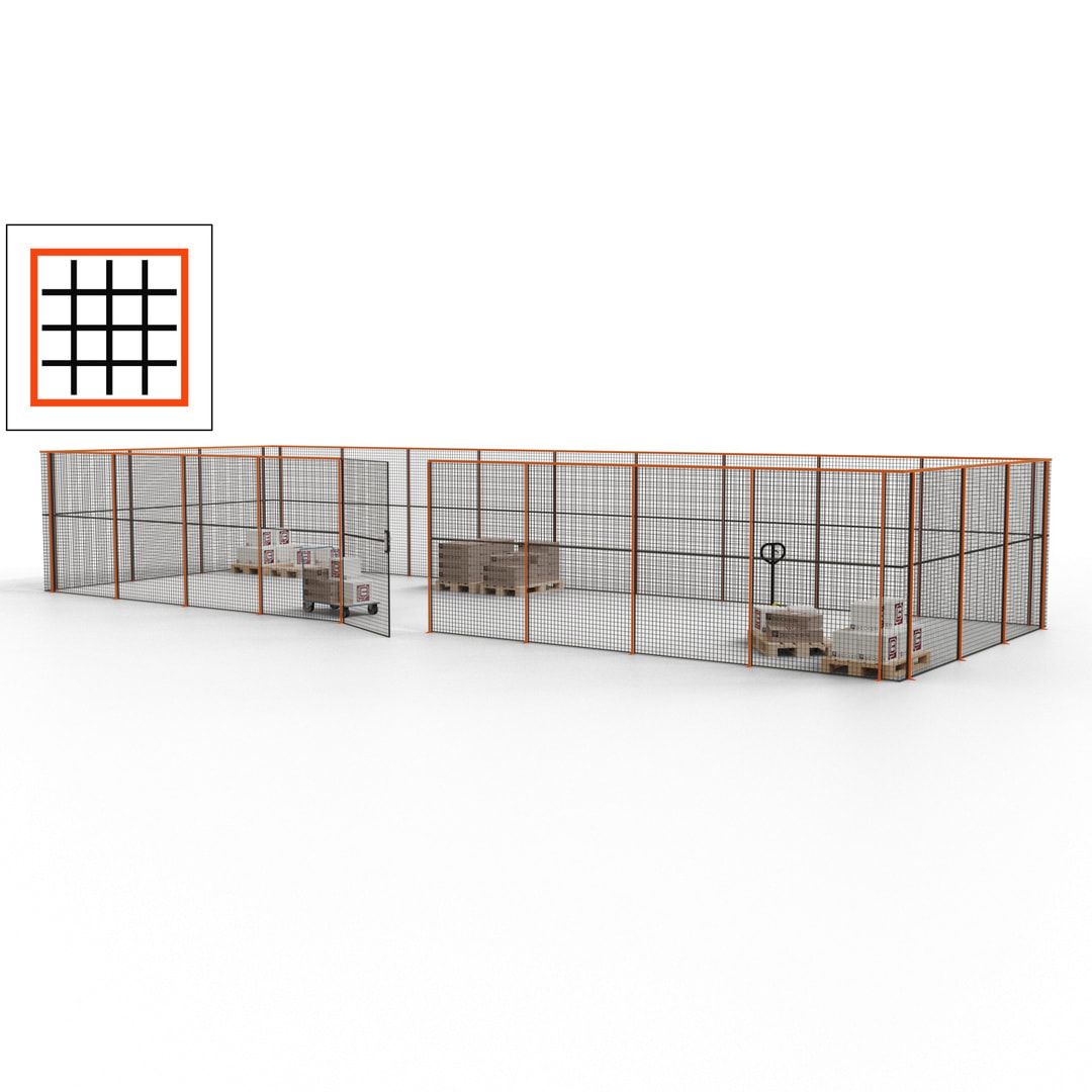 Maschinen Schutzgitter - Hallentrennwand - Sicherheitszaun - Tür - 36 m - 2.200 x 13.900 x 4.900 mm (HxBxT) - enzianblau