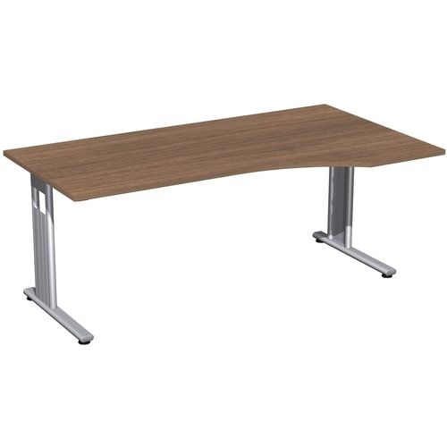 Eckschreibtisch, Bürotisch, Füße einseitig verkürzt, C-Fuß Flex, Ecke rechts, 720 x 1.800 x 1.000 mm (HxBxT), Gestell silber, Dekor Ahorn