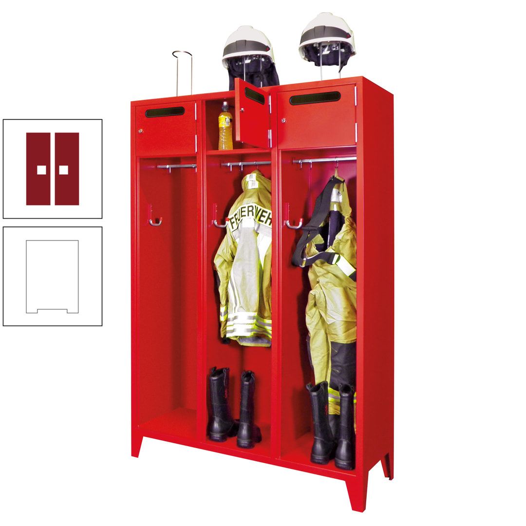 Feuerwehrschrank - 3 Abteile - Ablagefach mit Tür, Einwurfschlitz - 2.100 x 1.230 x 500 mm (HxBxT) - anthrazitgrau