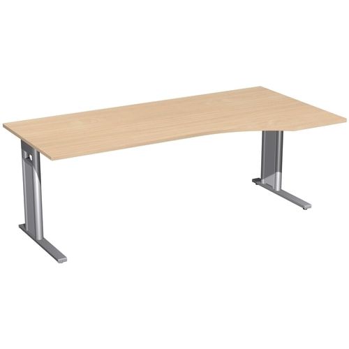 Eckschreibtisch, Ecke rechts, Füße einseitig verkürzt, C-Fuß Pro, 720 x 1.600 x 1.000 mm (HxBxT), Gestell silber, Dekor Ahorn