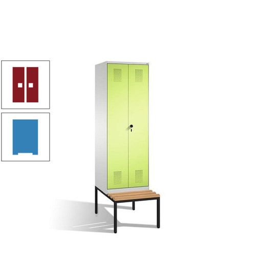 Doppel-Spind, Garderobenschrank, Buche Sitzbank untergebaut, 2 Abteile a 300 mm, Korpus anthrazitgrau, Tür anthrazitgrau, 2.090 x 600 x 815 mm (HxBxT)