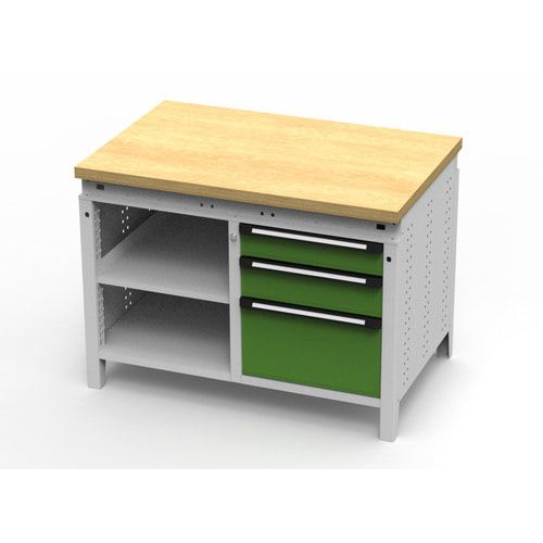 OTTOKIND Werkbank - bündige Arbeitsplatte - 850 x 1.150 x 750 mm (HxBxT) - 3 Schubladen - 2 Ablageböden - lichtgrau