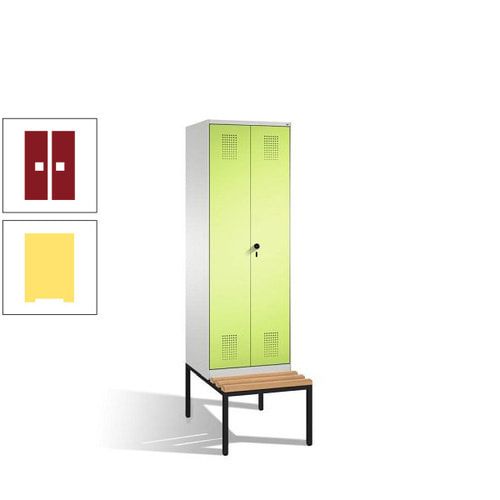 Doppel-Spind, Garderobenschrank, Buche Sitzbank untergebaut, 2 Abteile a 300 mm, Korpus anthrazitgrau, Tür anthrazitgrau, 2.090 x 600 x 815 mm (HxBxT)