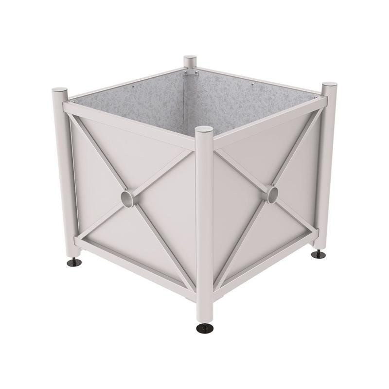 Pflanzbehälter, fvz.Stahl, innen feuerverzinkt, Verladungsgriffe, verstellbare Füße, Kopf Agora, 900 x 1.000 x 1.000 mm (HxBxT), enzianblau