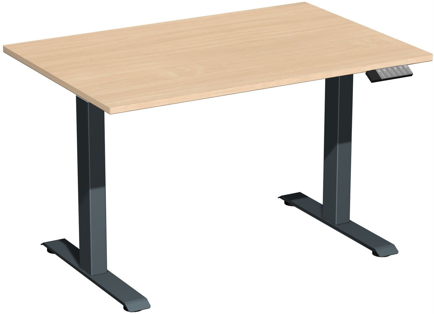 Schreibtisch, Elevate Basic, elektronisch höhenverstellbar, 730 - 1.230 x 1.200 x 800 mm (HxBxT), Gestell anthrazit, Dekor Ahorn
