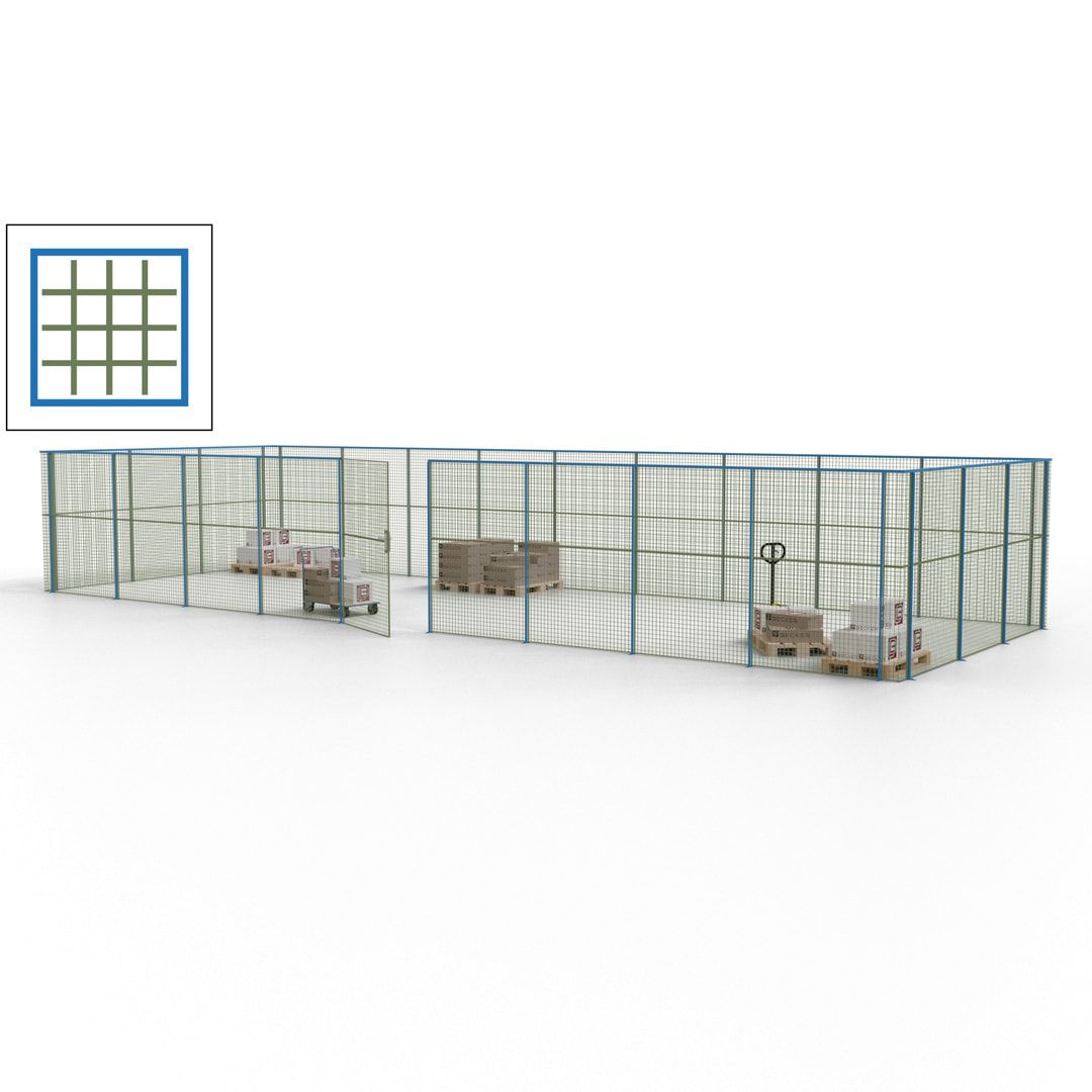 Maschinen Schutzgitter - Hallentrennwand - Sicherheitszaun - Tür - 36 m - 2.200 x 13.900 x 4.900 mm (HxBxT) - enzianblau