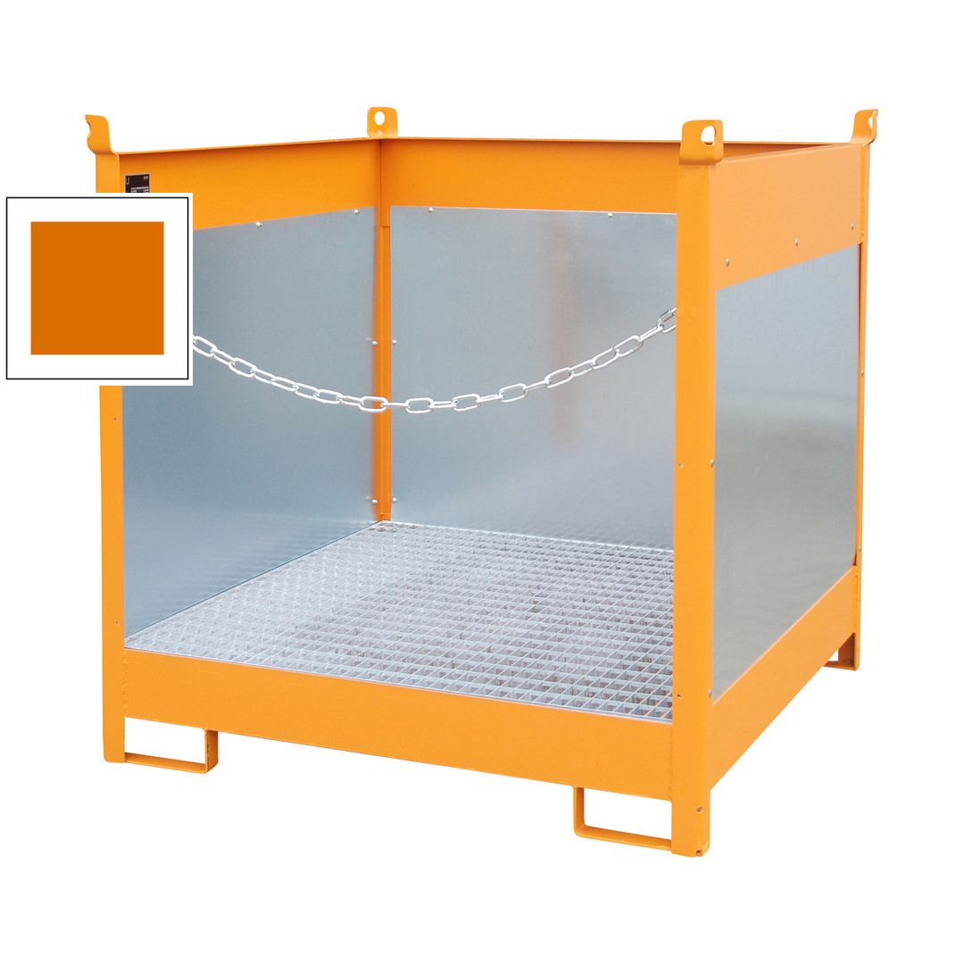 Fass-Stapelpalette - für 4 x 200-l-Fässer - Volumen 220 l - 1.435 x 1.410 x 1.410 mm (HxBxT) - Spritzschutzwände - feuerrot