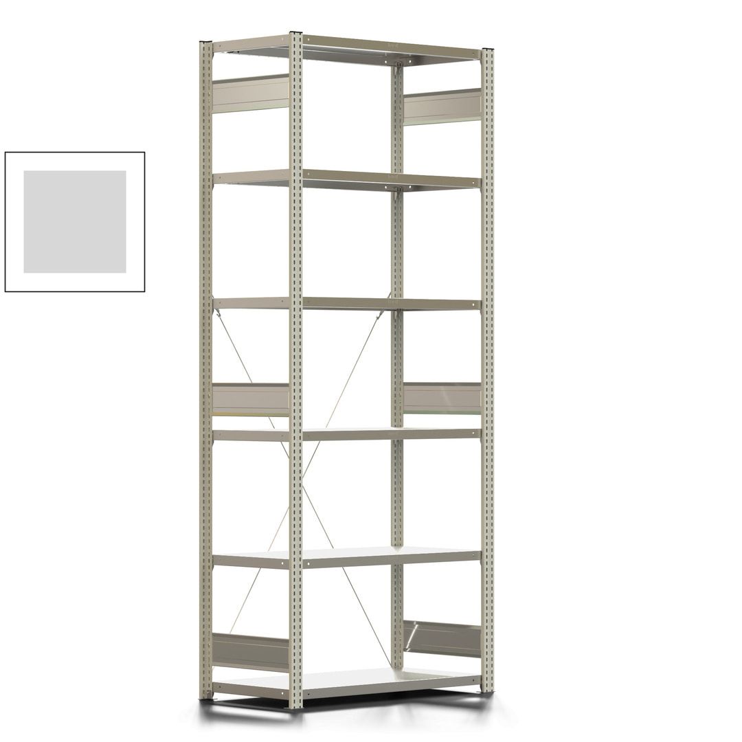 Fachbodenregal mit Tiefenriegel - 350 kg - 2.500 x 1.005 x 526 mm (HxBxT) - Anbauregal - 6 Böden - enzianblau - Lagerregal - Steckregal BERT