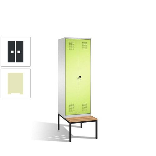 Doppel-Spind, Garderobenschrank, Buche Sitzbank untergebaut, 2 Abteile a 300 mm, Korpus anthrazitgrau, Tür anthrazitgrau, 2.090 x 600 x 815 mm (HxBxT)