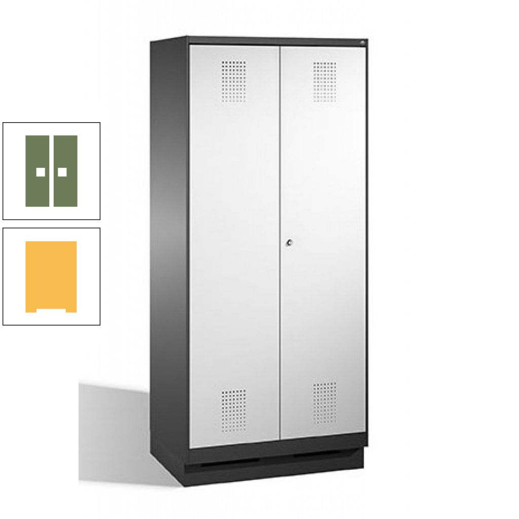 Doppel-Spind, Doppeltüren, Garderobenschrank mit Sockel, 2 Abteile a 400 mm, Korpus anthrazitgrau, Tür anthrazitgrau, 1.800 x 800 x 500 mm (HxBxT)