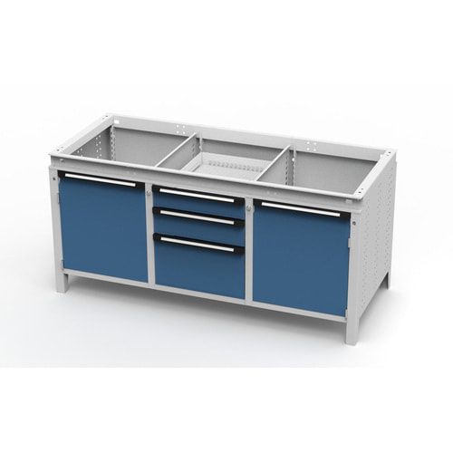 OTTOKIND Werkbank - bündige Arbeitsplatte - 810 x 1.695 x 750 mm (HxBxT) - 3 Schubladen - 2 Schränke - lichtgrau