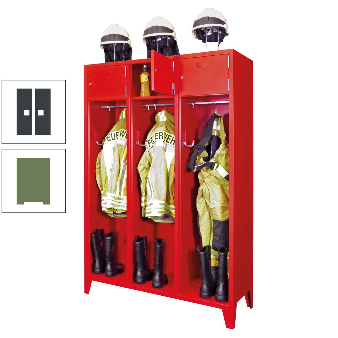 Feuerwehrschrank - 2 Abteile - Ablagefach mit Tür, Etikettenrahmen - 2.100 x 830 x 500 mm (HxBxT) - anthrazitgrau