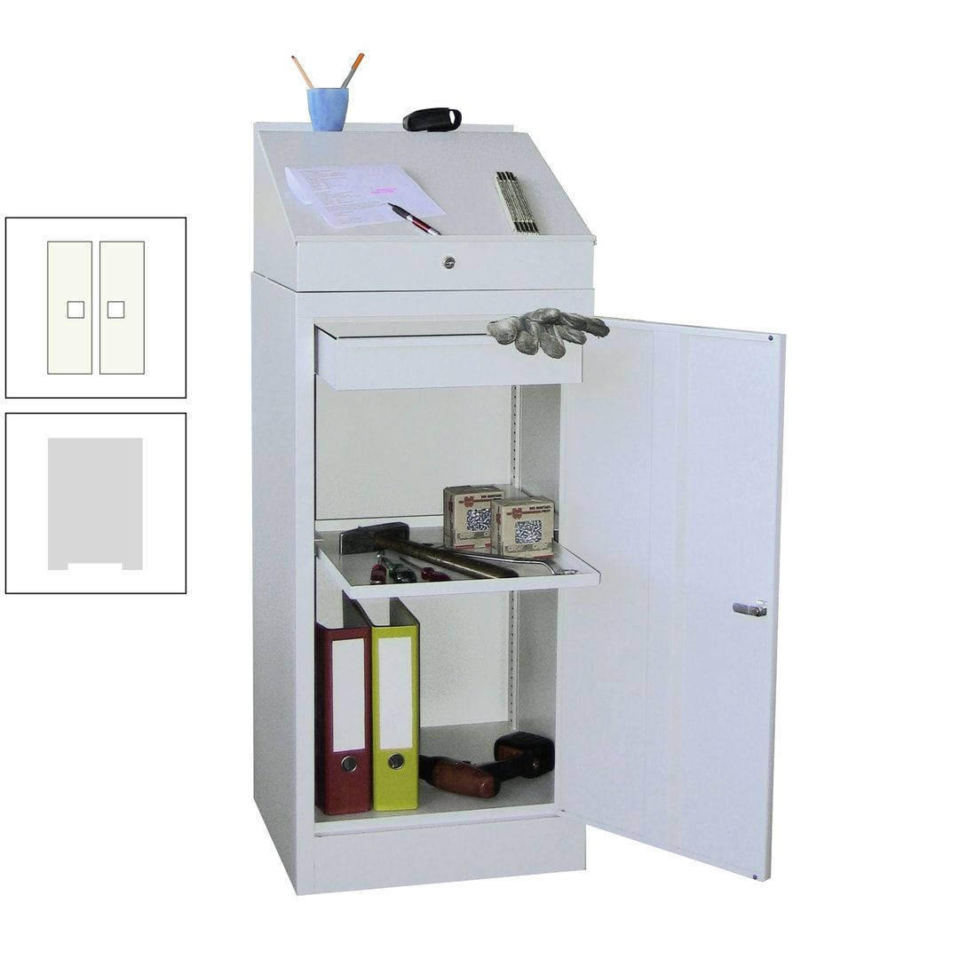 Stehpult mit Schrank - Vollblechtür - Zylinderschloss - 1 Einlegeboden, 1 Schublade - 1.270x500x500 mm (HxBxT) - anthrazitgrau