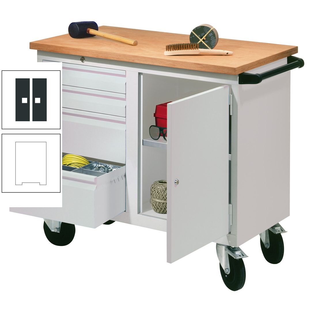 Mobile Werkbank - Werkstattwagen - 915 x 1.090 x 600 mm - 4 Schubladen und Schrankfach - anthrazitgrau