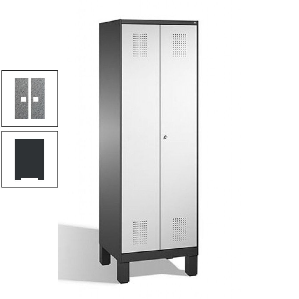 Doppel-Spind, Doppeltüren, Garderobenschrank mit Füßen, 2 Abteile a 300 mm, Korpus anthrazitgrau, Tür anthrazitgrau, 1.850 x 600 x 500 mm (HxBxT)