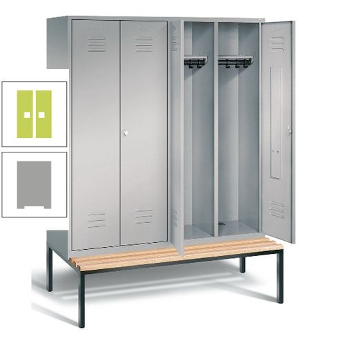 Doppel-Spindschrank, Buche Sitzbank untergebaut, 4 Abteile a 400 mm, Korpus lichtgrau, Tür anthrazitgrau, 2.090 x 1.590 x 815 mm (HxBxT)