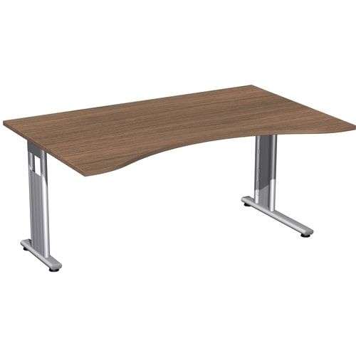 Schreibtisch, C-Fuß Flex, Ergo, Füße einseitig verkürzt, 720 x 1.600 x 1.000 mm (HxBxT), Bürotisch, Konferenztisch, Gestell silber, Dekor Ahorn