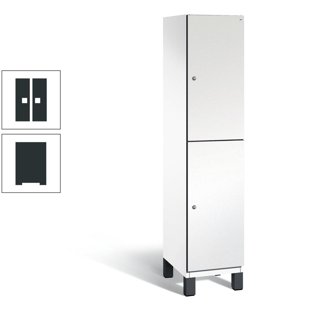 Fächerschrank, Stahlschrank, doppelstöckig, 2 Fächer, Füße, Korpus anthrazitgrau, Tür anthrazitgrau, 1.980 x 400 x 525 mm (HxBxT)