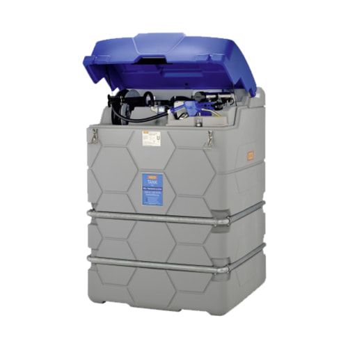 Mobile Outdoor AdBlue Tankanlage mit Klappdeckel - Tankstation mit Zapfpistole und Schlauchaufroller - Winterpaket - Volumen 1500 l