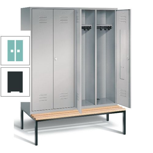 Doppel-Spindschrank, Buche Sitzbank untergebaut, 4 Abteile a 400 mm, Korpus lichtgrau, Tür anthrazitgrau, 2.090 x 1.590 x 815 mm (HxBxT)