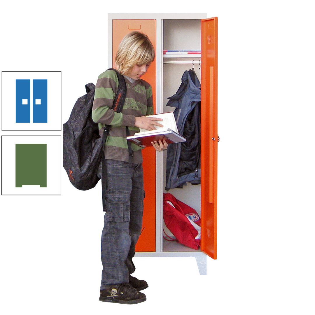 Spindschrank f. Schulen - mit Füßen - Höhe 1.600 mm - 3 Abteile a 300 mm - Drehriegel - anthrazitgrau