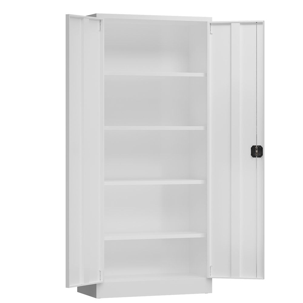 Aktenschrank, Büroschrank, abschließbar, Flügeltüren, 4 Fachböden, 1.800 x 800 x 380 mm (HxBxT), Stahl, Korpus und Türen lichtgrau