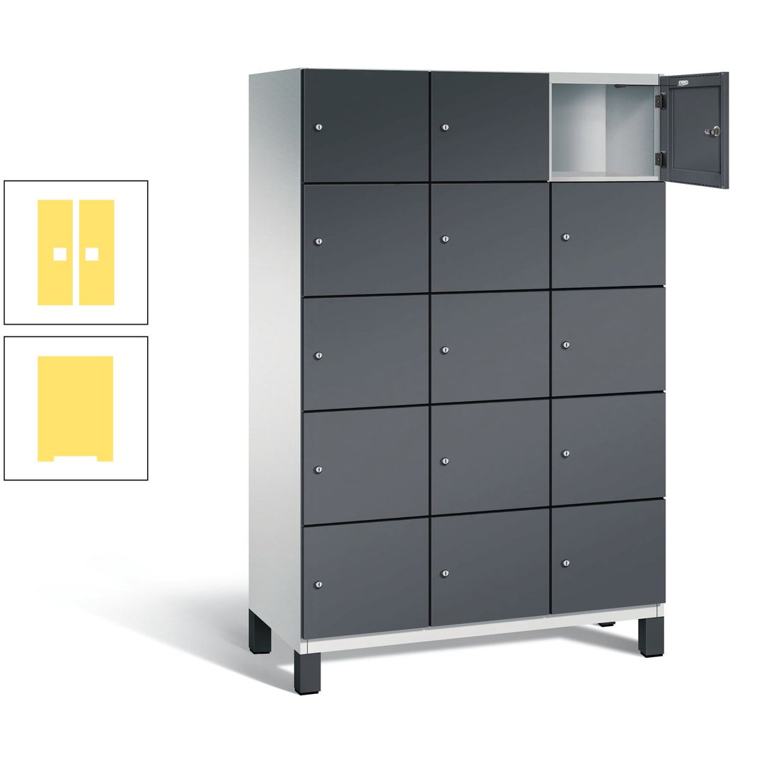Fächerschrank, Stahlschrank, 15 Fächer, Türöffnungsbegrenzer, Füße, 1.980 x 1.200 x 525 mm (HxBxT), Korpus anthrazitgrau, Front anthrazitgrau
