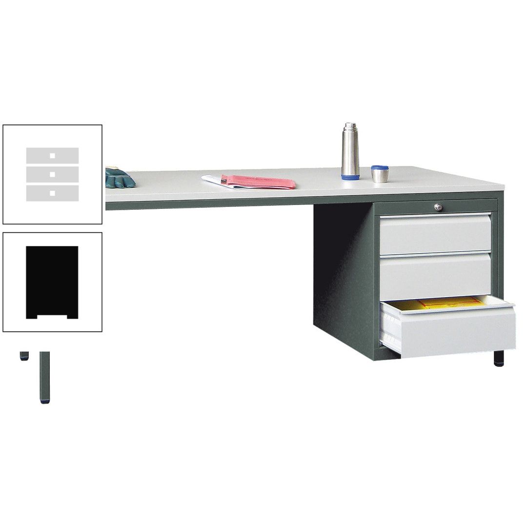 Meisterschreibtisch - 3 Schubladen 150 / 175 mm - 720 x 1.700 x 800 mm (HxBxT) - anthrazitgrau