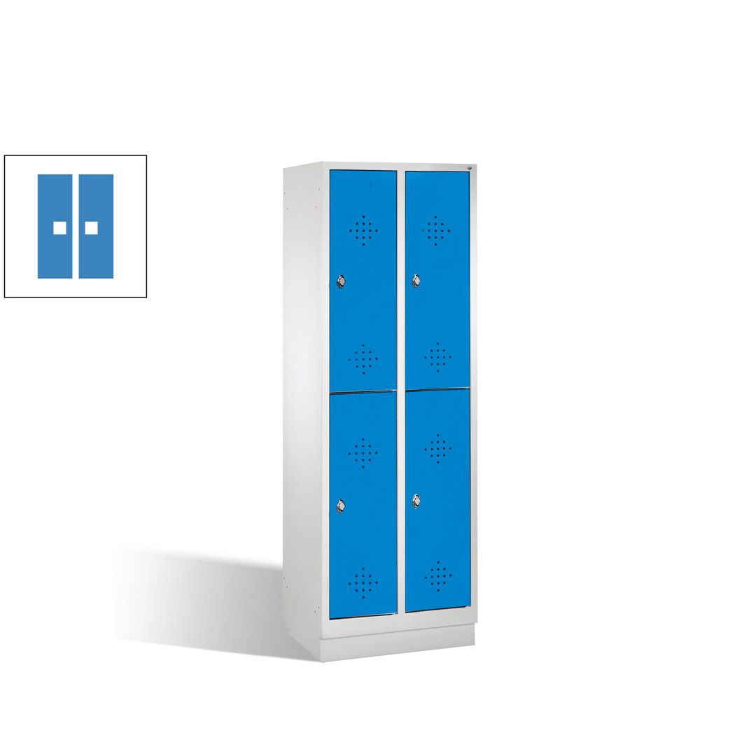 Garderobenschrank, 2 Abteile, 4 Fächer, 1.800 x 610 x 500 mm (HxBxT), Drehriegel, Sockel, Korpus anthrazitgrau, Türen anthrazitgrau