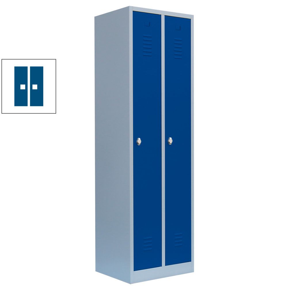 Garderobenschrank, Garderobenspind, 2 Abteile, 1.800 x 500 x 500 mm (HxBxT), Korpusfarbe: lichtgrau, Frontfarbe: enzianblau
