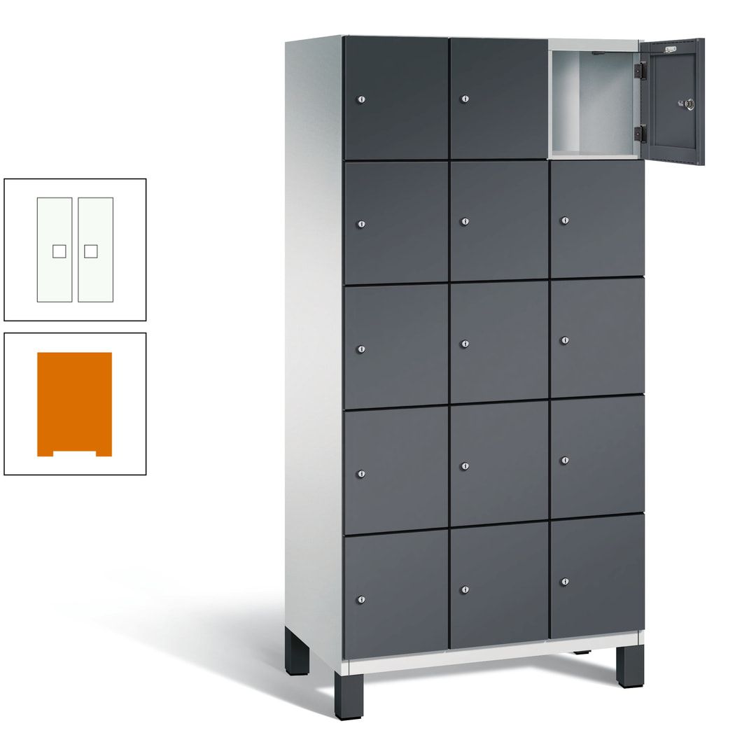 Fächerschrank, Stahlschrank, 15 Fächer, Türöffnungsbegrenzer, Füße, 1.980 x 900 x 525 mm (HxBxT), Korpus anthrazitgrau, Front anthrazitgrau