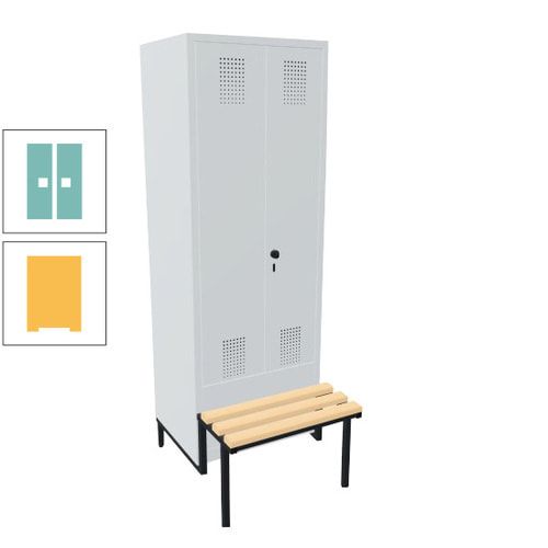 Doppel-Spind, Garderobenschrank, Buche Sitzbank integriert, 2 Abteile a 400 mm, Korpus anthrazitgrau, Tür anthrazitgrau, 1.850 x 800 x 815 mm (HxBxT)