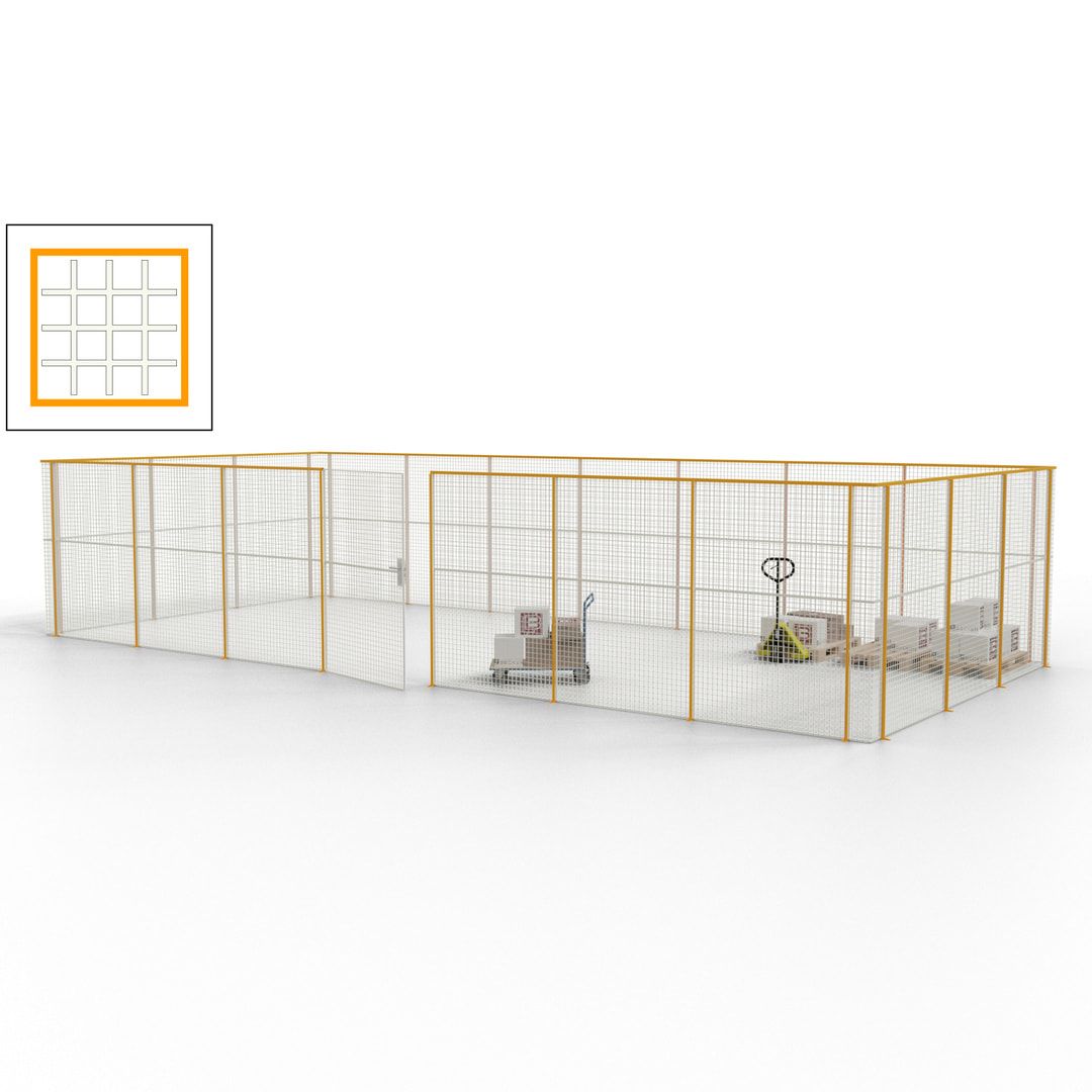 Hallentrennwand - Flügeltür, Gitter - 19 Gitterwände - 2.200 x 10.900 x 4.900 mm (HxBxT) - Perlweiß/reinorange