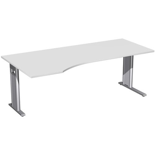 Eckschreibtisch, Ecke links, Füße einseitig verkürzt, C-Fuß Pro, 720 x 1.600 x 1.000 mm (HxBxT), Gestell silber, Dekor Ahorn