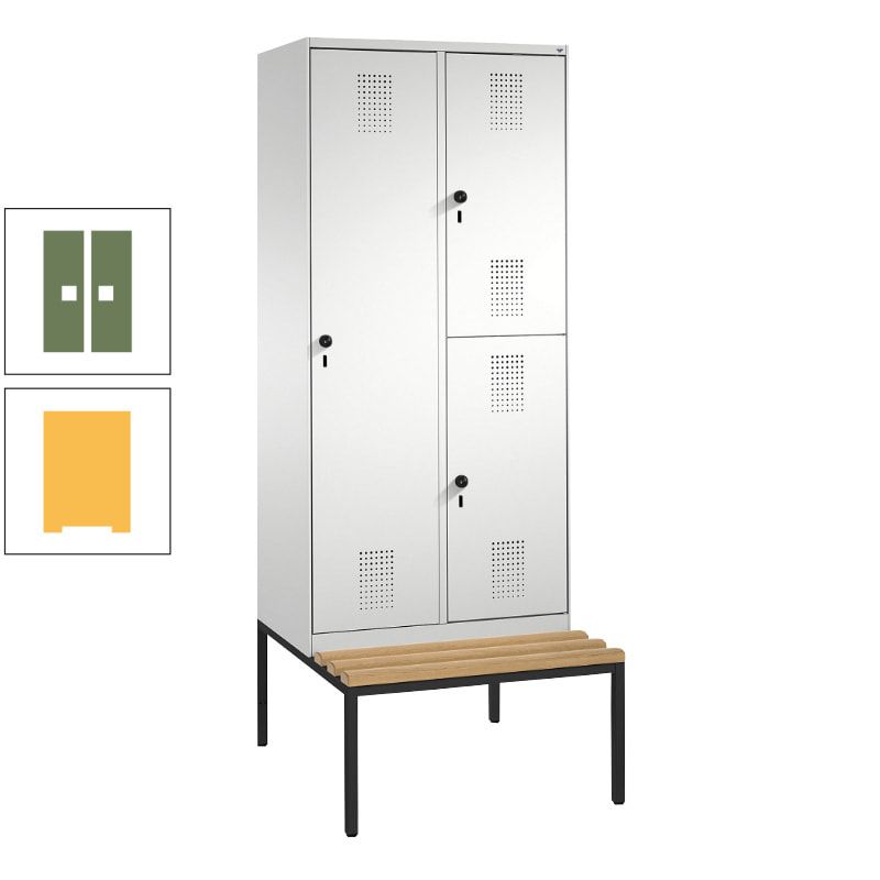 Garderobenschrank, Spind ein- und doppelstöckig Sitzbank, 2 Abteile, 3 Fächer, 2.090 x 800 x 500 mm (HxBxT), Front anthrazitgrau, Korpus anthrazitgrau