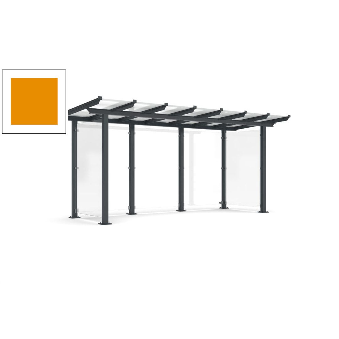 Unterstand mit Pultdach und Sicherheitsglas - feuerverzinkt und farbbeschichtet - 2.435 x 5.350 x 2.250 (HxBxT) - Farbe Achatgrau