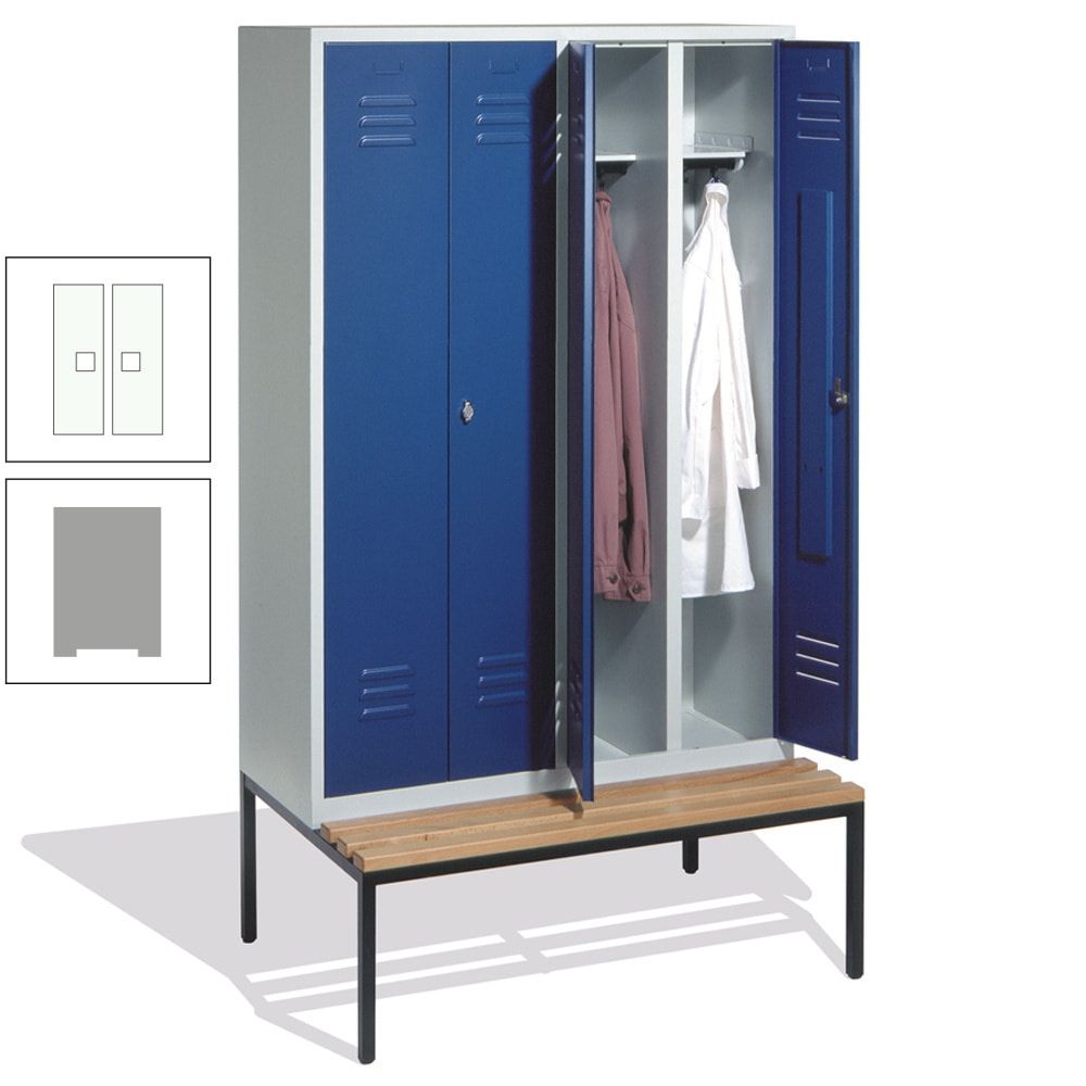 Doppel-Spindschrank, Buche Sitzbank untergebaut, 4 Abteile a 300 mm, Korpus lichtgrau, Tür anthrazitgrau, 2.090 x 1.190 x 815 mm (HxBxT)