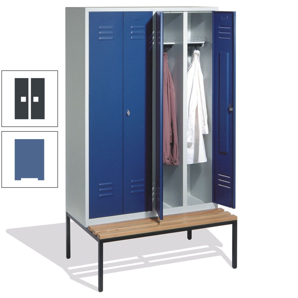 Doppel-Spindschrank, Buche Sitzbank untergebaut, 4 Abteile a 300 mm, Korpus lichtgrau, Tür anthrazitgrau, 2.090 x 1.190 x 815 mm (HxBxT)