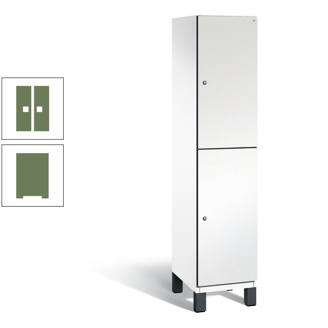 Fächerschrank, Stahlschrank, doppelstöckig, 2 Fächer, Füße, Korpus anthrazitgrau, Tür anthrazitgrau, 1.980 x 400 x 525 mm (HxBxT)