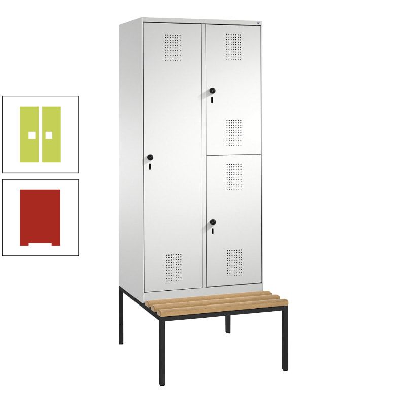 Garderobenschrank, Spind ein- und doppelstöckig Sitzbank, 2 Abteile, 3 Fächer, 2.090 x 800 x 500 mm (HxBxT), Front anthrazitgrau, Korpus anthrazitgrau