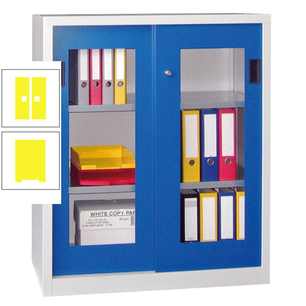 Schiebetürenschrank - Sichtfenstertüren - 1.000x1.000x400 mm (HxBxT) - 2 Böden, gepulvert - Zylinderschloss - anthrazitgrau