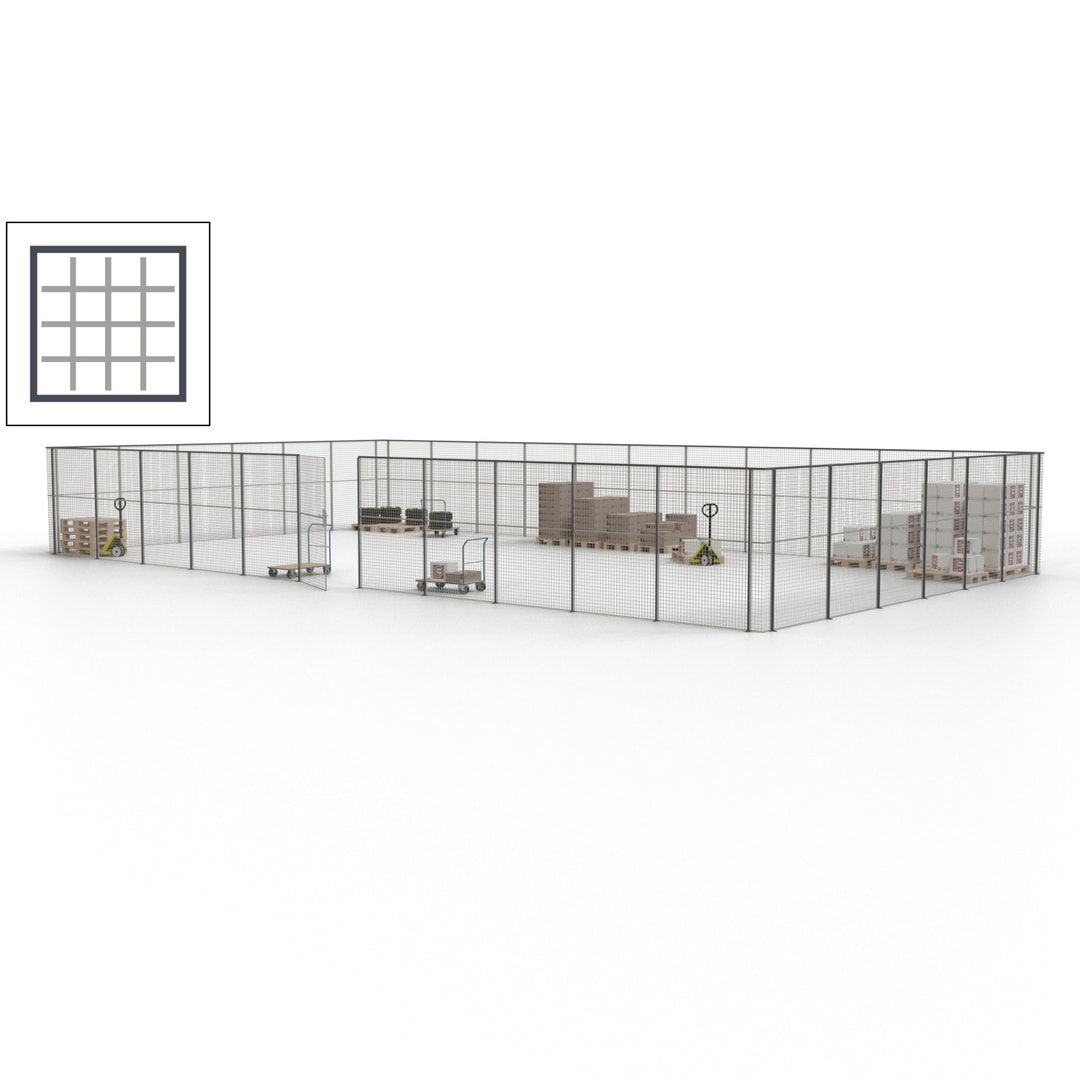 Maschinen Schutzgitter - Hallentrennwand - Sicherheitszaun - Tür - 51 m - 2.200 x 16.900 x 9.400 mm (HxBxT) - enzianblau