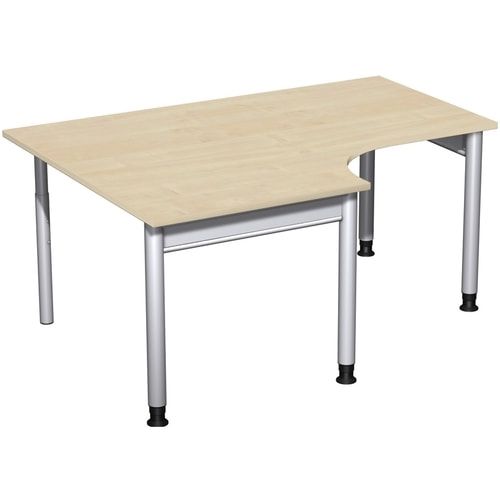 Eckschreibtisch, Eckteil 800 mm, links, Füße einseitig verkürzt, 4-Fuß Pro, höhenverstellbar, 680-800 x 1.600 x 1.200 mm (HxBxT), Dekor Ahorn