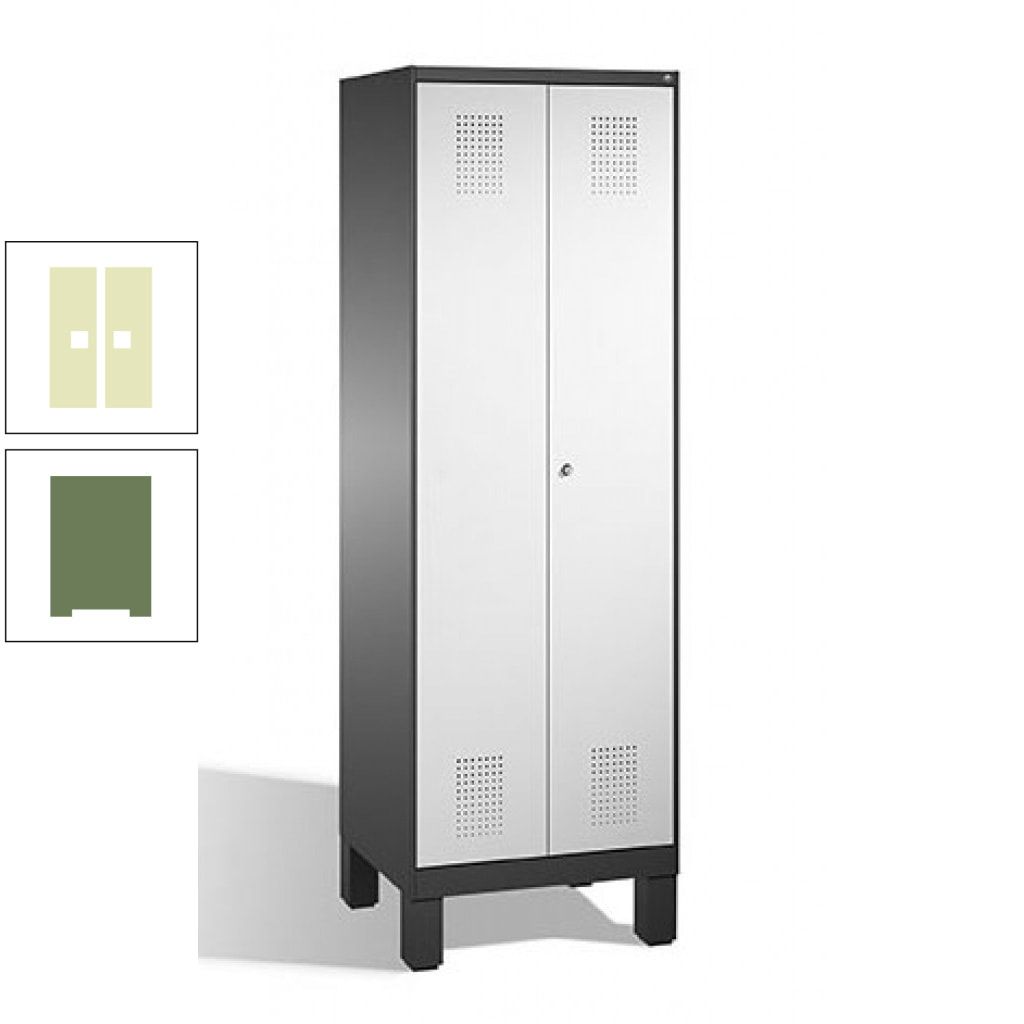Doppel-Spind, Doppeltüren, Garderobenschrank mit Füßen, 2 Abteile a 300 mm, Korpus anthrazitgrau, Tür anthrazitgrau, 1.850 x 600 x 500 mm (HxBxT)